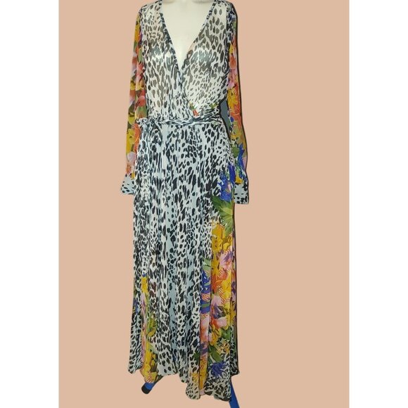 Sky Zone Exchange Dress Medium Bright Animal Print Diva Boho Floral Wrap India - Picture 1 of 11